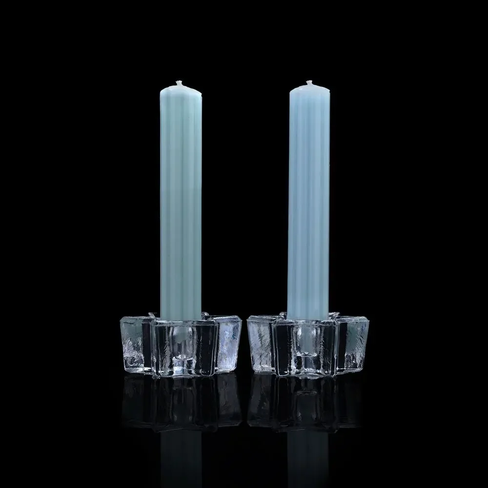 Vintage Anchor Hocking Clear Pressed Glass Star Candle Holders Set of Two - EUC